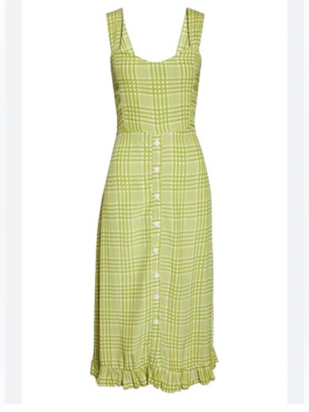 Faithfull The Brand Imogen Checked A-Line Dress in Lime Djerra Check